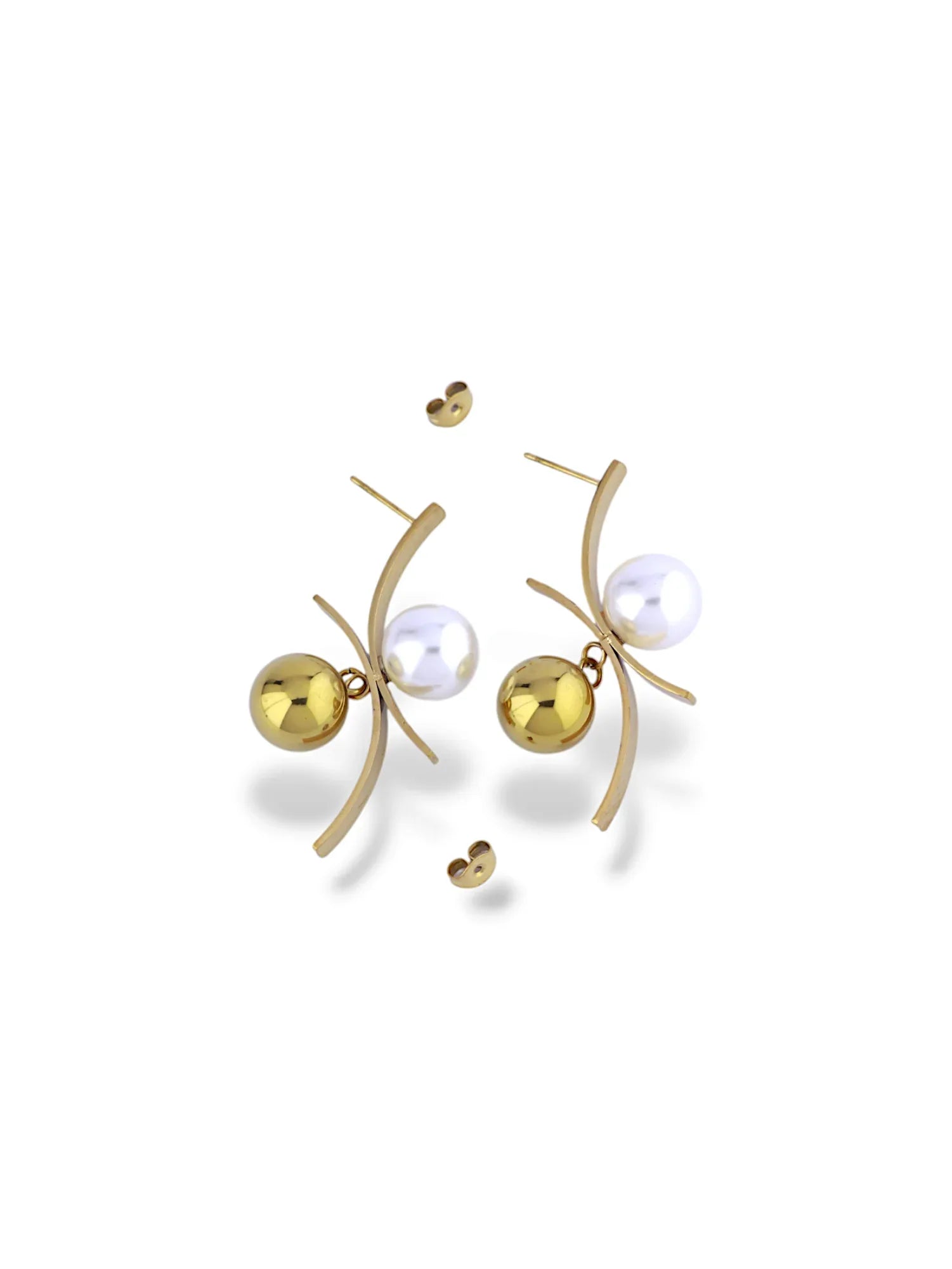 Pearl Orbit Gold Curve Earrings - Doulaat