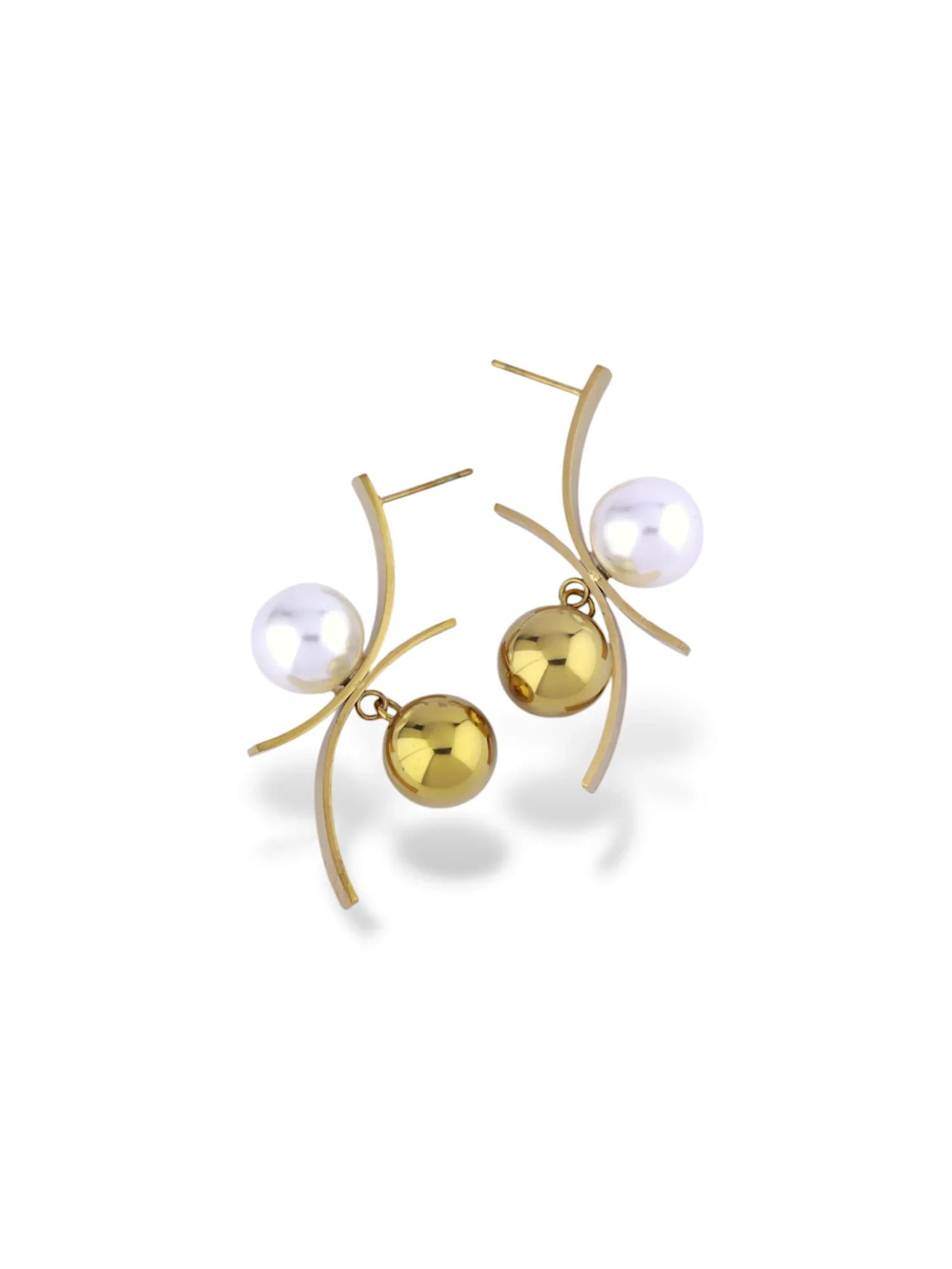 Pearl Orbit Gold Curve Earrings - Doulaat
