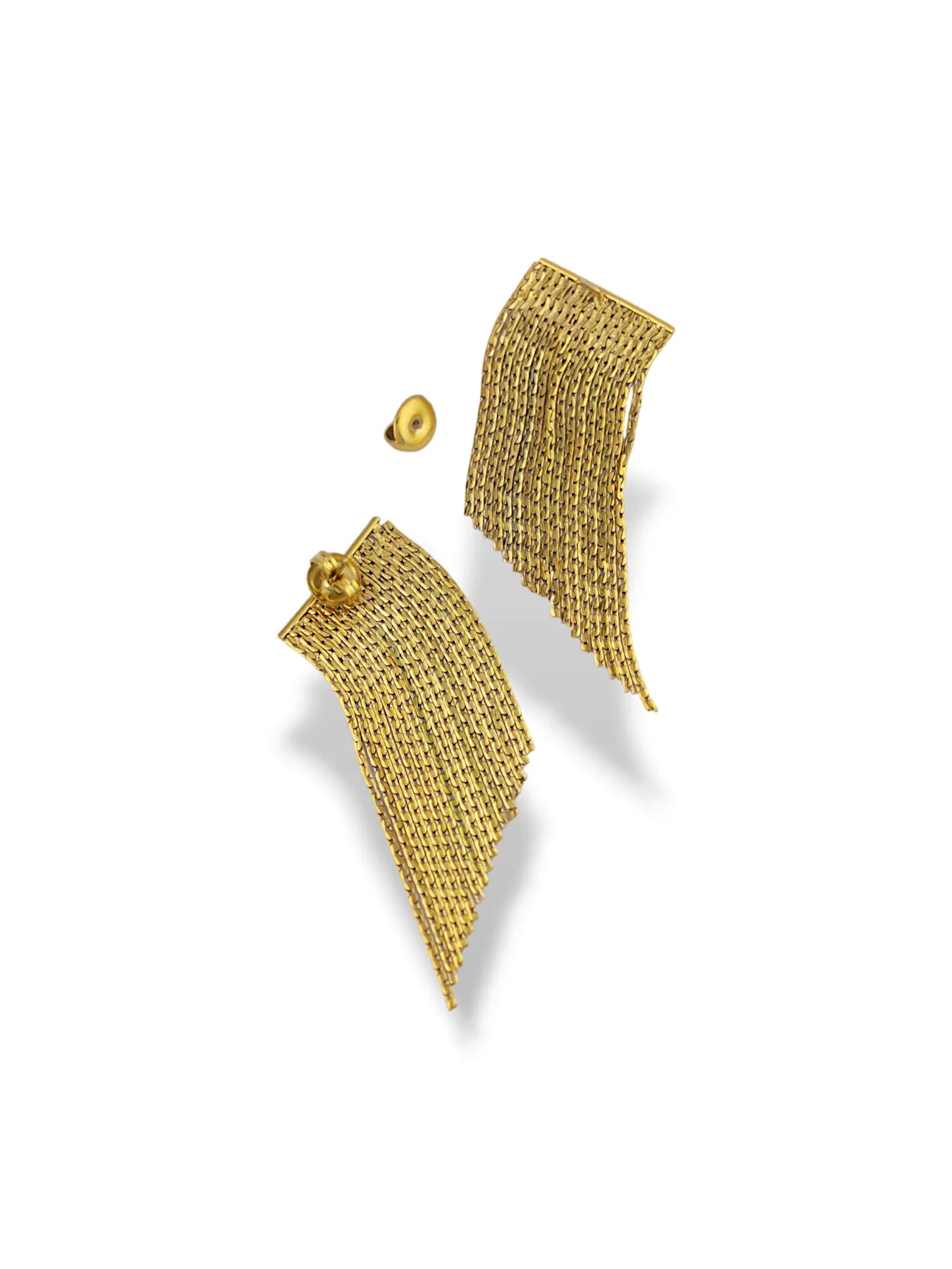 Silver Fringe Drop Earrings with Textured Flow Design - Doulaat
