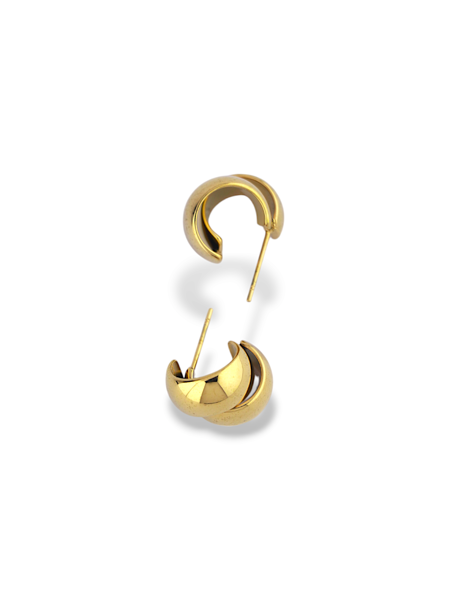 Gold Double Disc Emblem Hoop Stud Earrings for Women