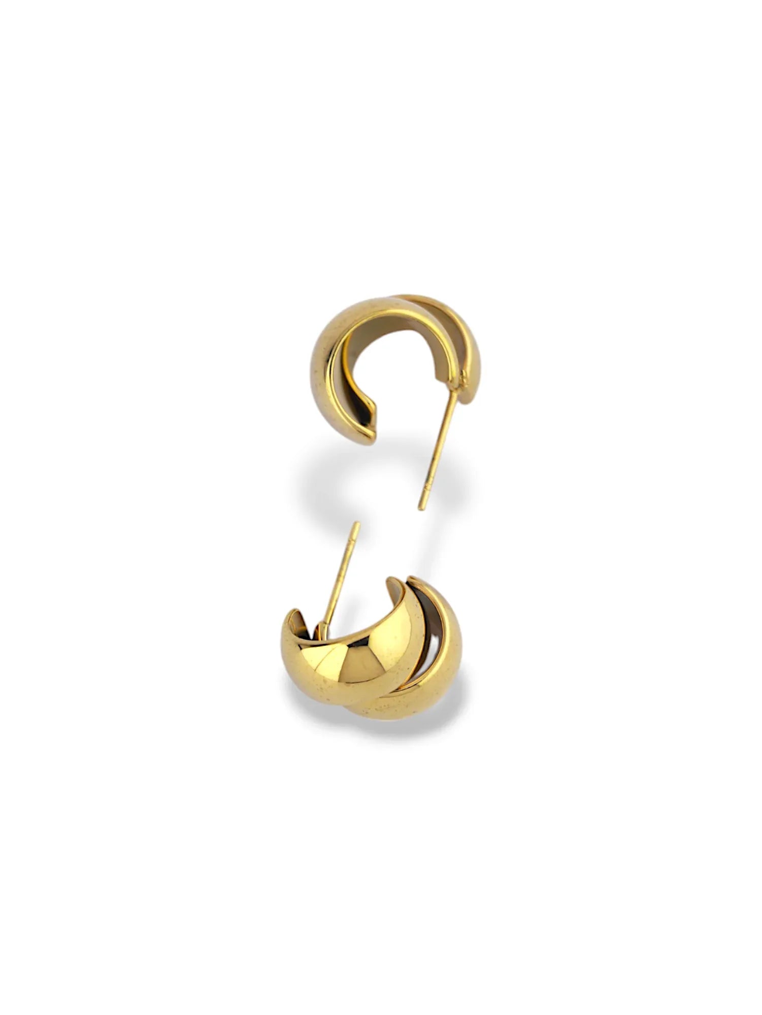 Gold Double Disc Emblem Hoop Stud Earrings for Women - Doulaat