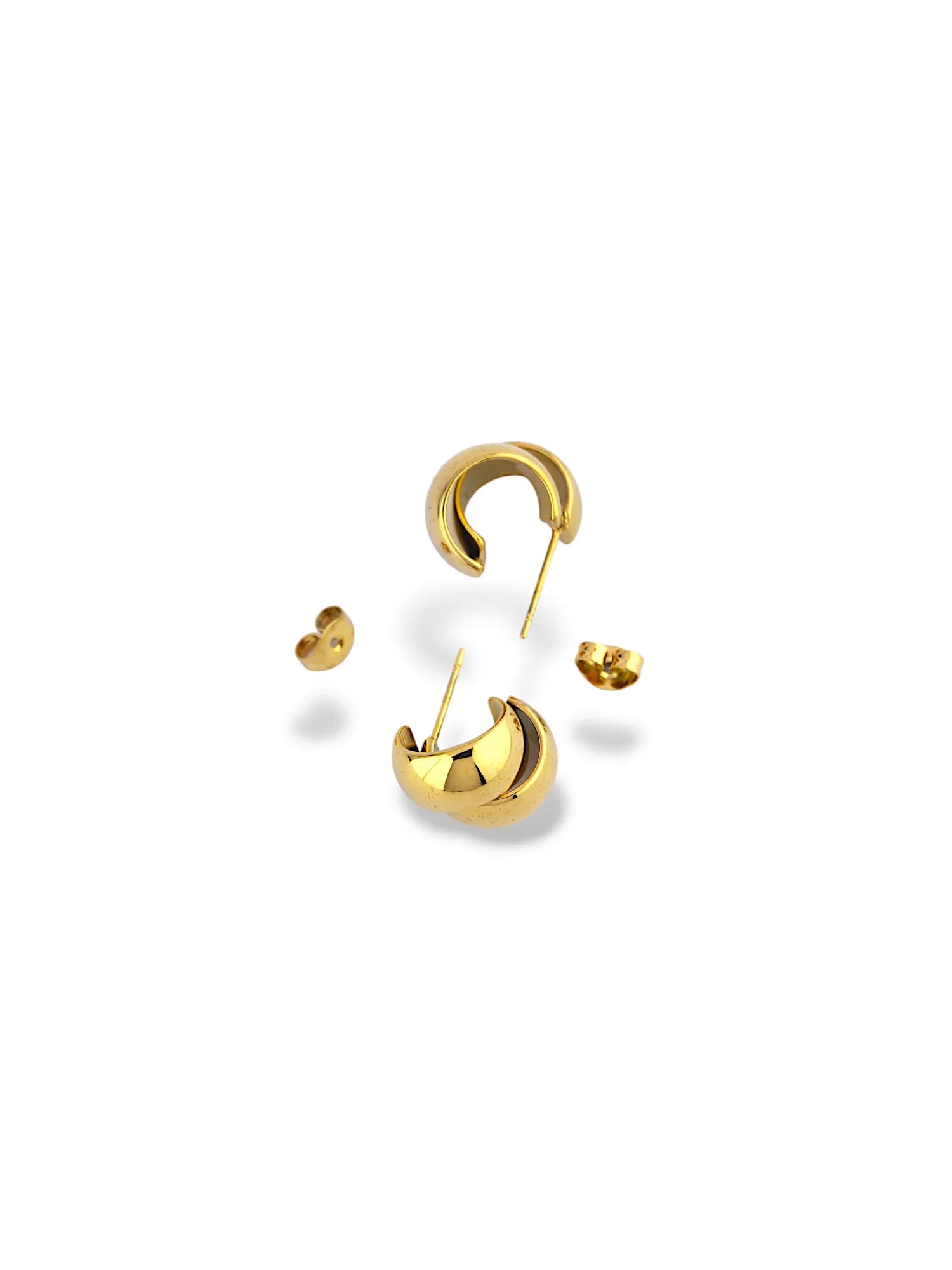 Gold Double Disc Emblem Hoop Stud Earrings for Women - Doulaat