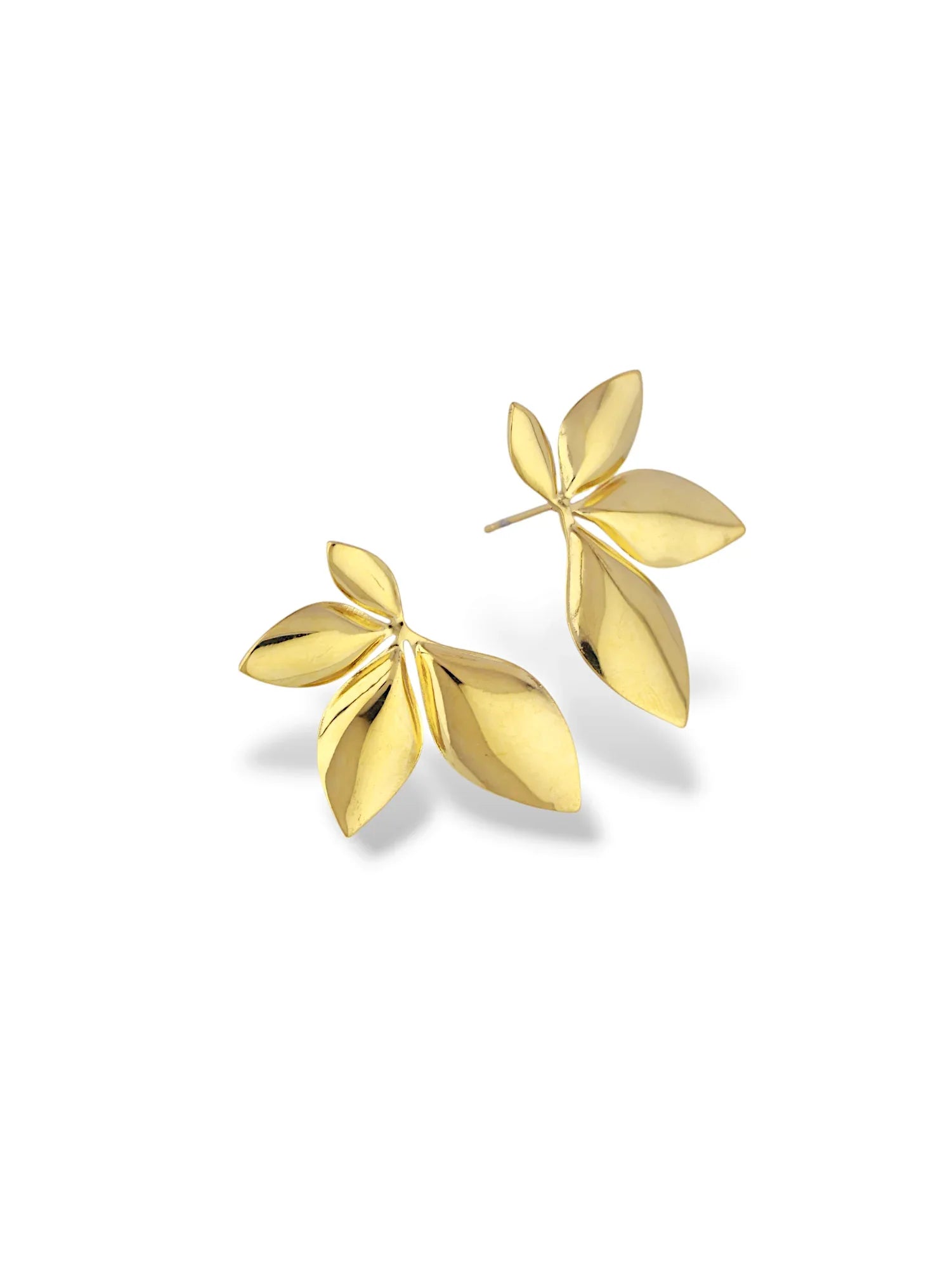 Silver Triple Leaf Stud Earrings with Polished Finish - Doulaat