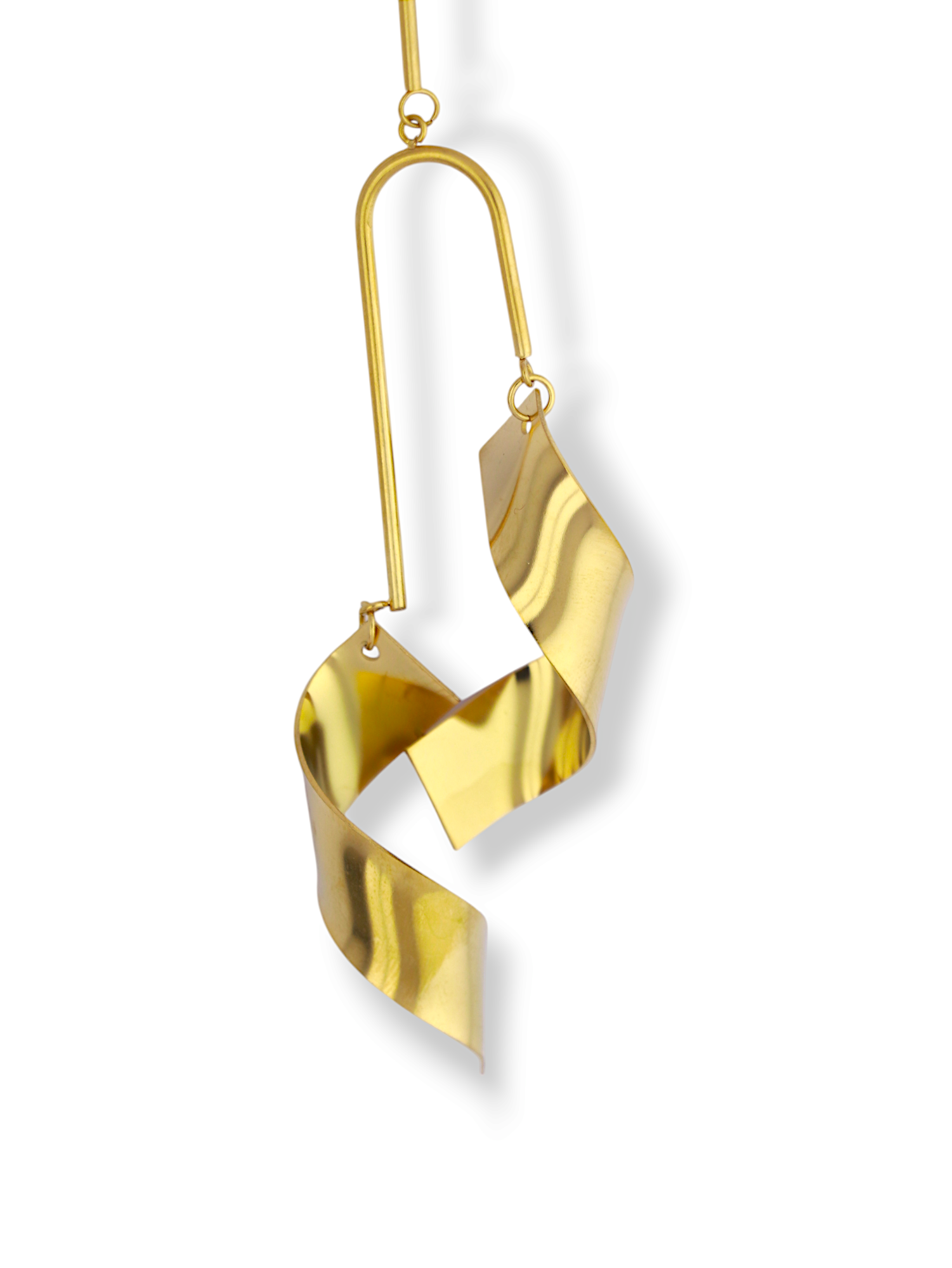 Golden Ringlets Hanging Ribbon Earrings in Gold