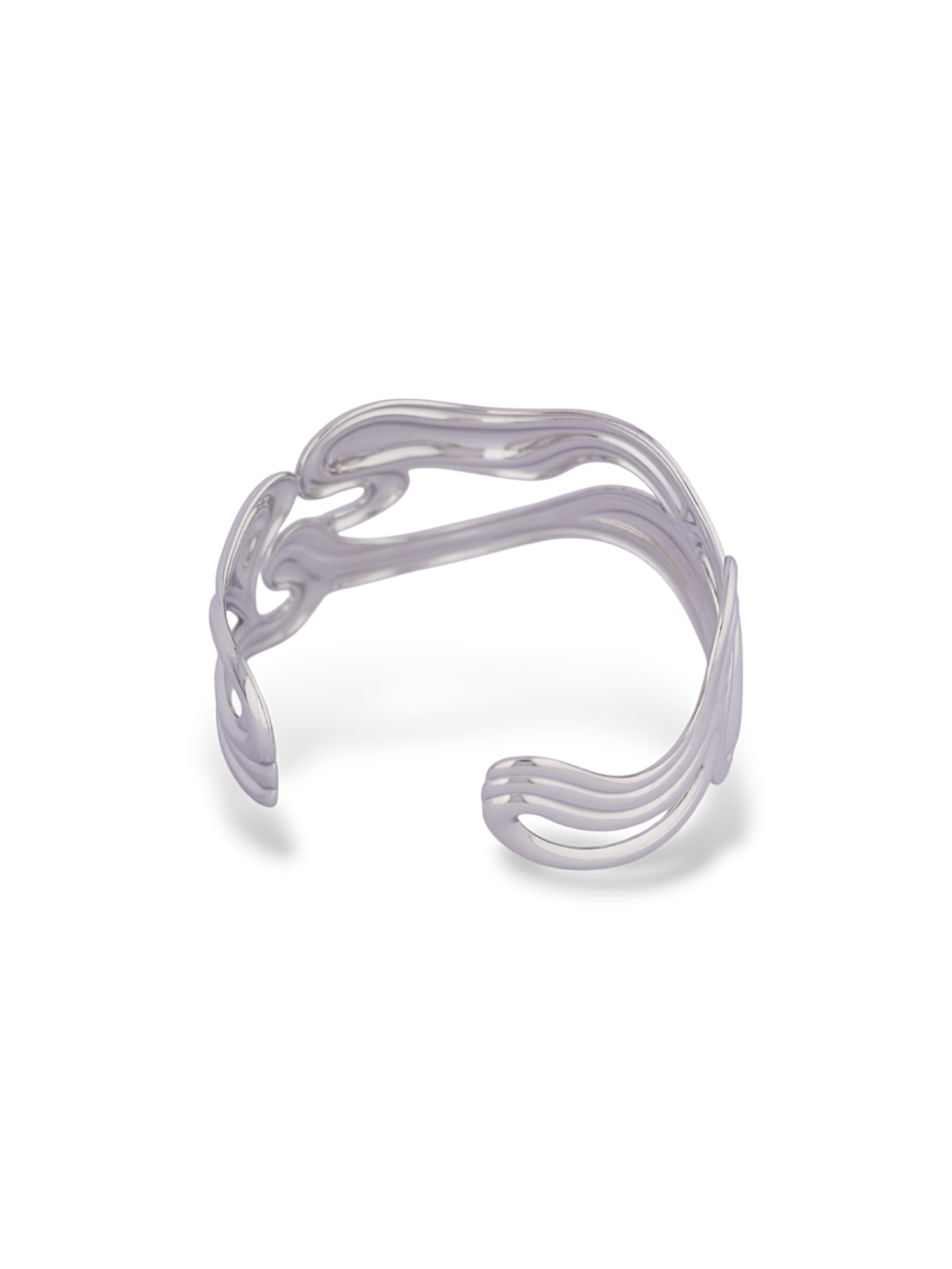 Silver Flow Wave Open Cuff Bracelet for Women