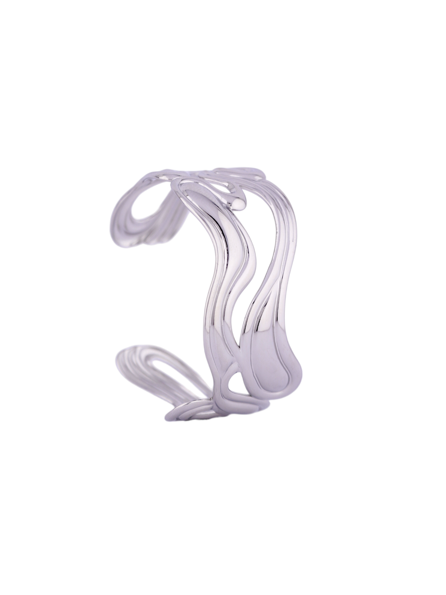 Silver Flow Wave Open Cuff Bracelet for Women