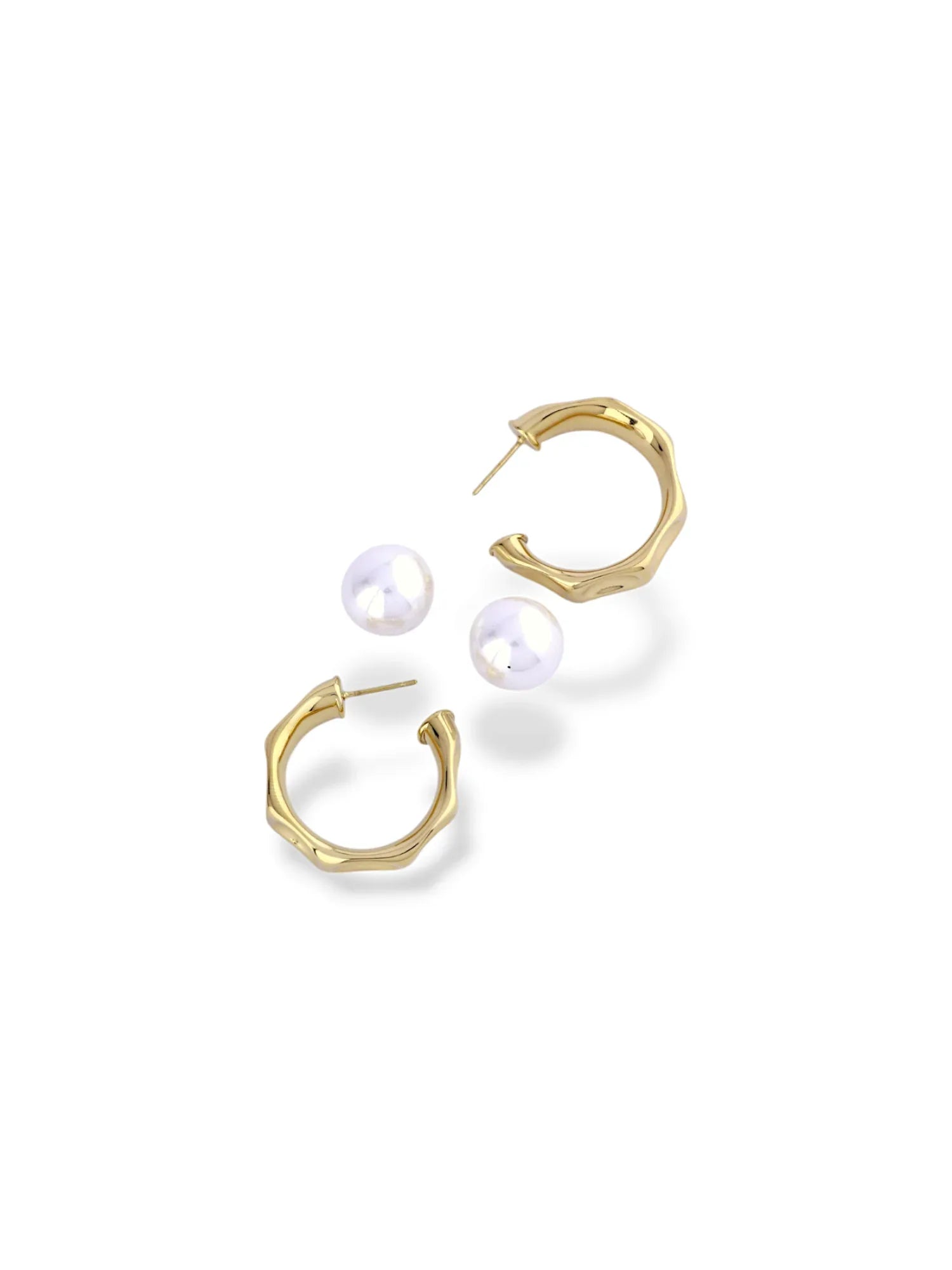Gold Pearl Hoop Stud Earrings - Doulaat