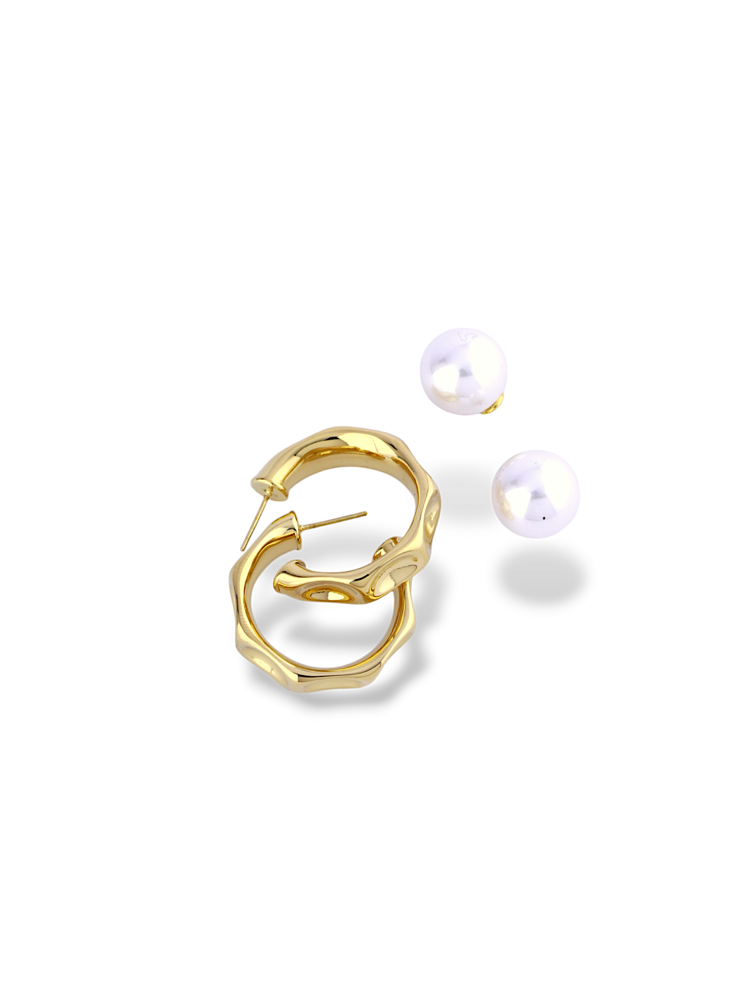 Gold Pearl Hoop Stud Earrings