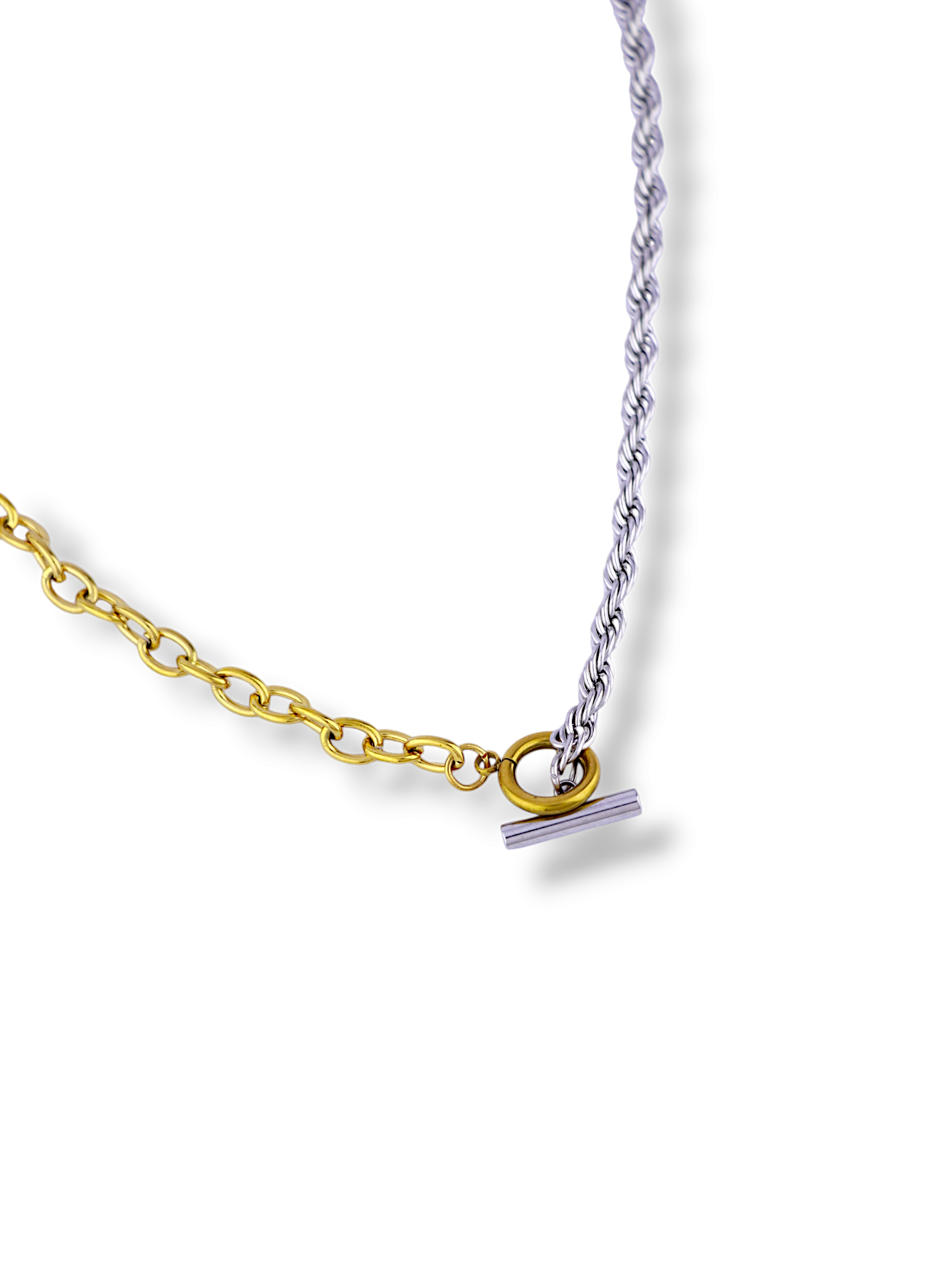 Modern Two-Tone Bar Drop Chain Necklace