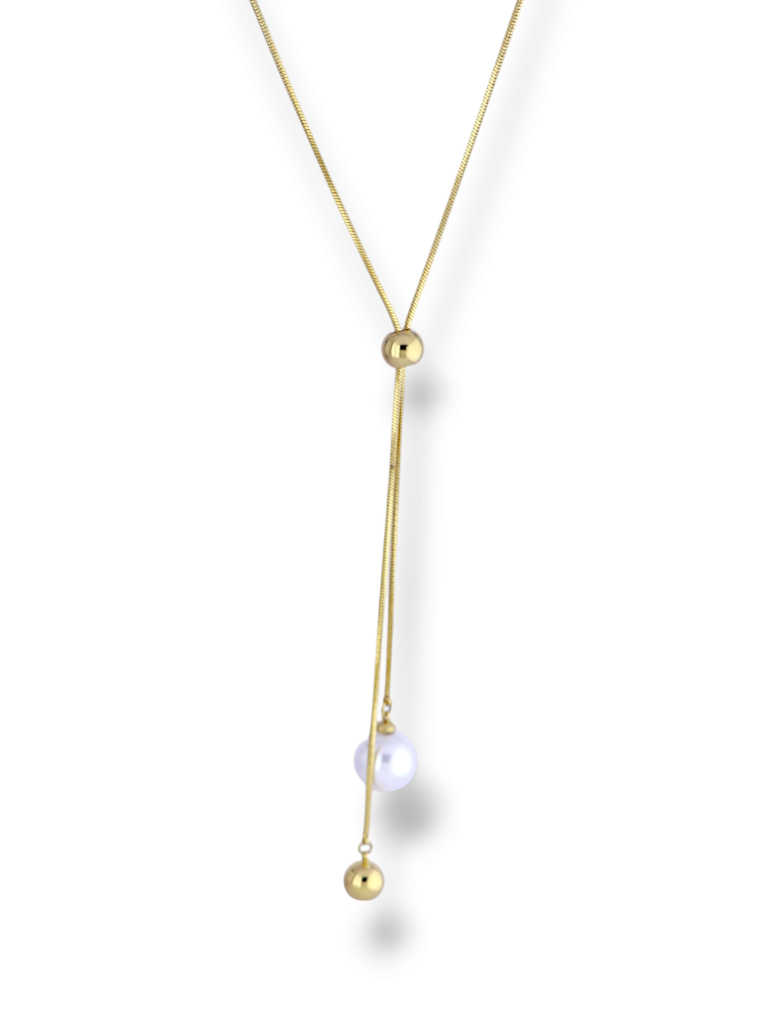 Elegant Gold Lariat Necklace with Pearl and Beads