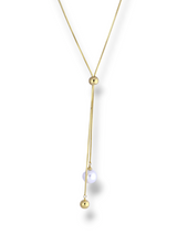 Elegant Gold Lariat Necklace with Pearl and Beads