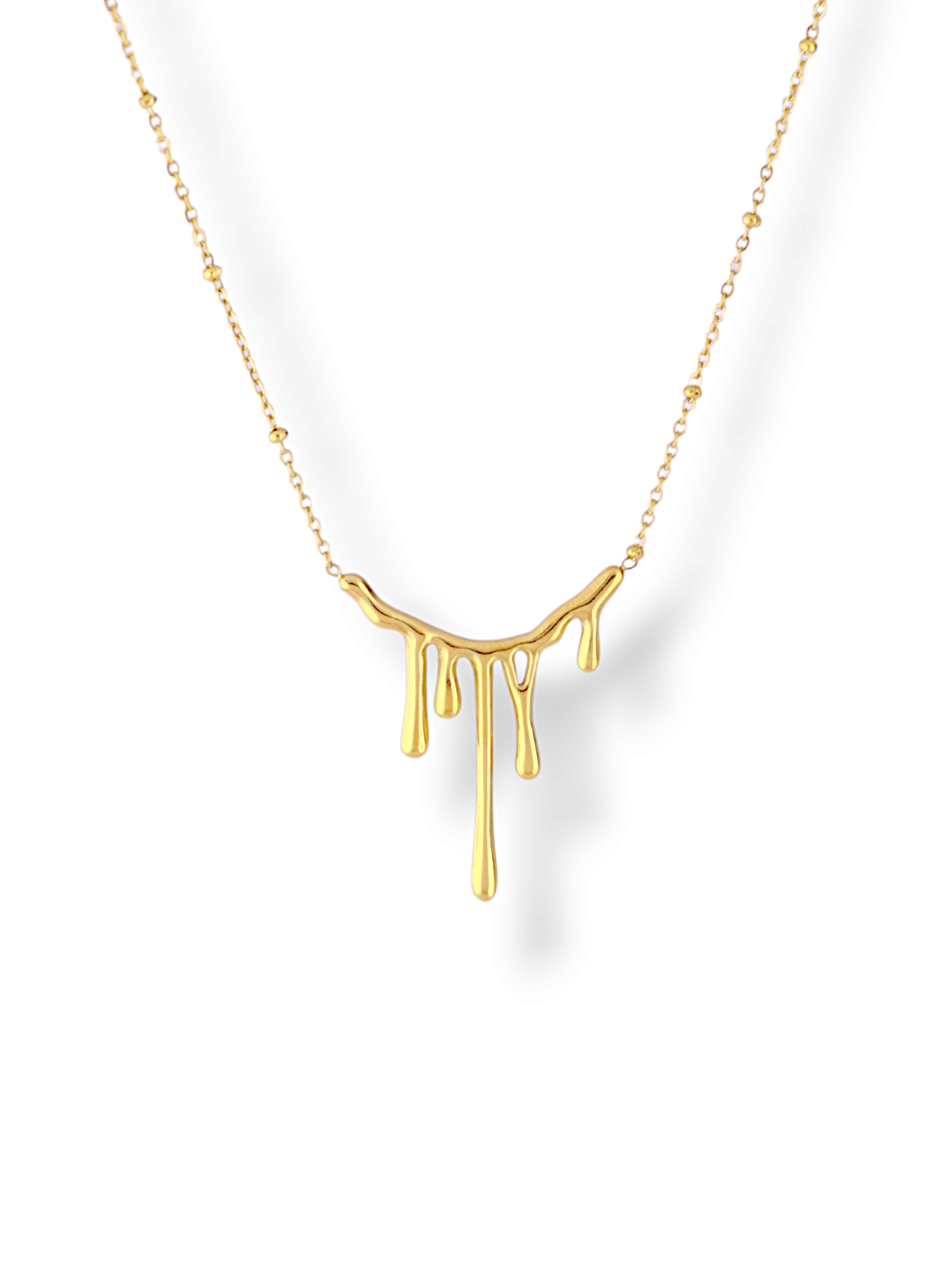 Gold Drip Pendant Necklace with Small Beaded Chain