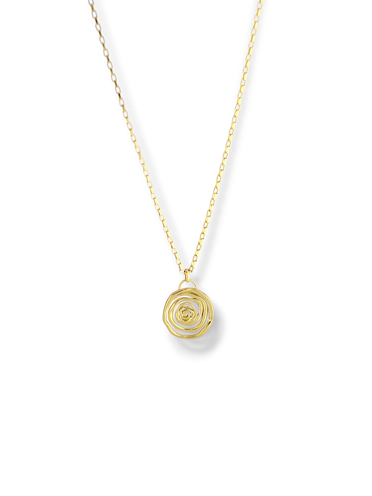 Gold Spiral Rose Pendant Necklace with Box Chain