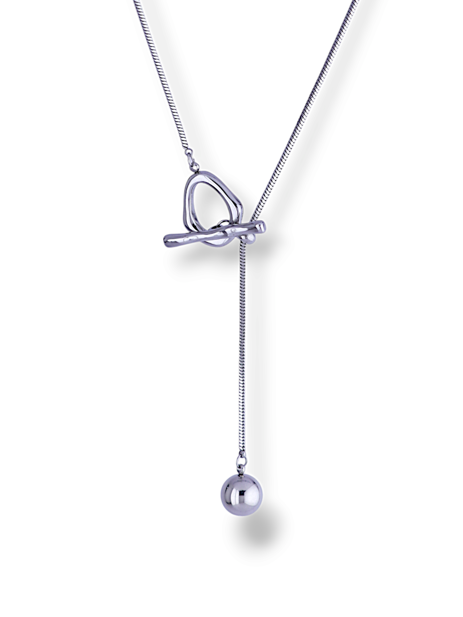 Silver Ball Drop Lariat Necklace with Slide Loop