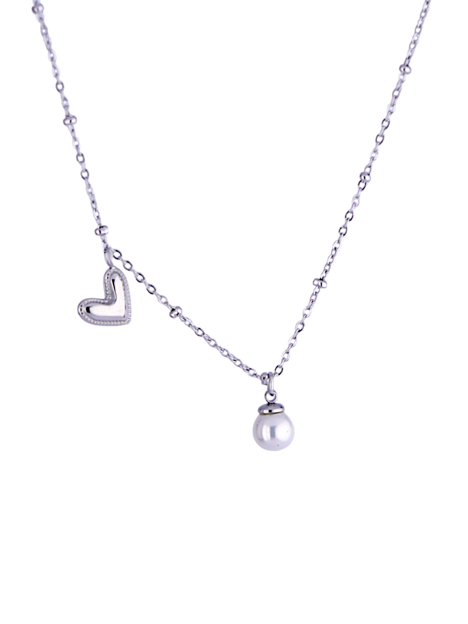 Heart Charm Pearl Drop Necklace