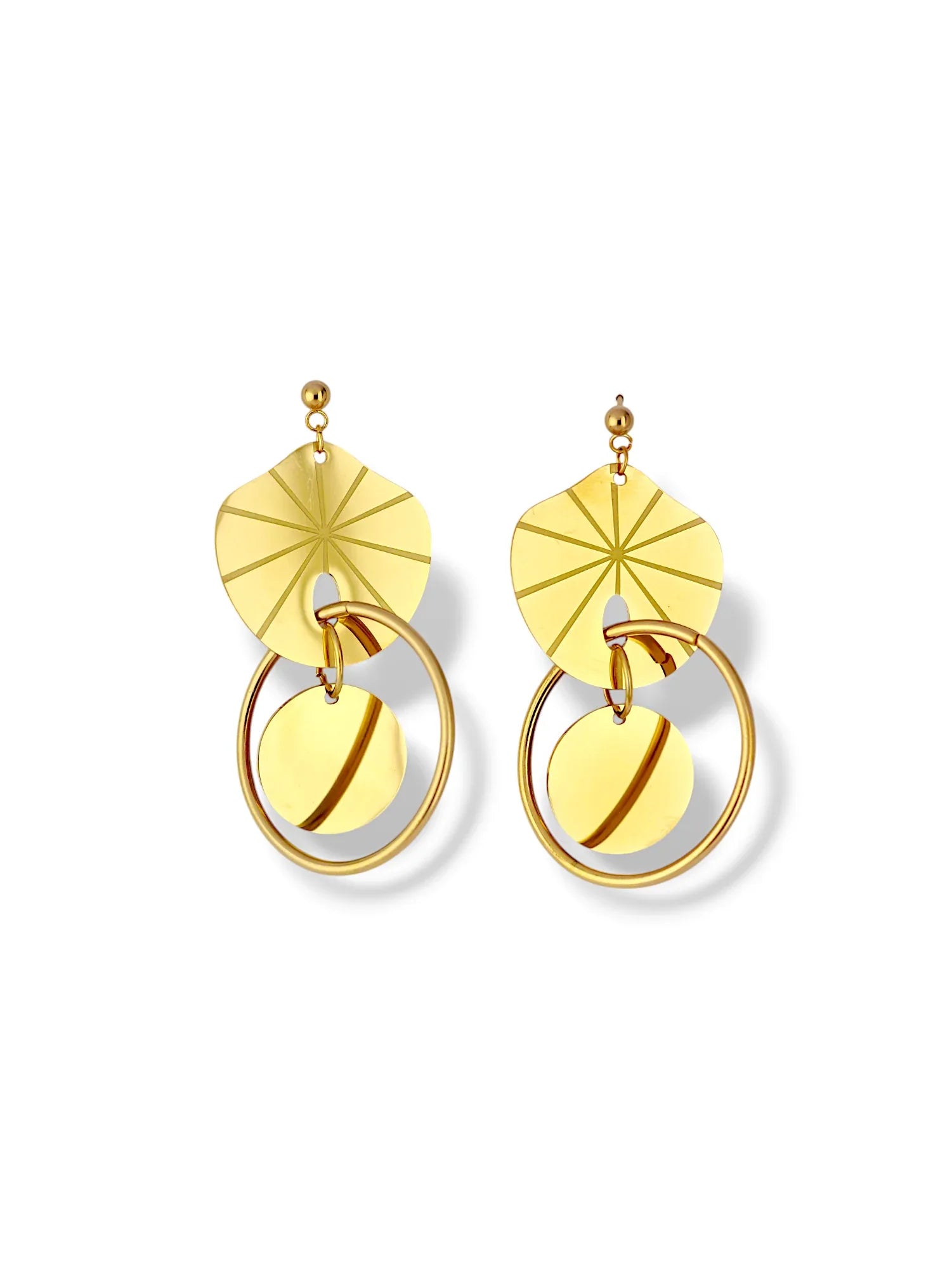 Radiant Gold Hoop Earrings with Textured Disc Detail - Doulaat