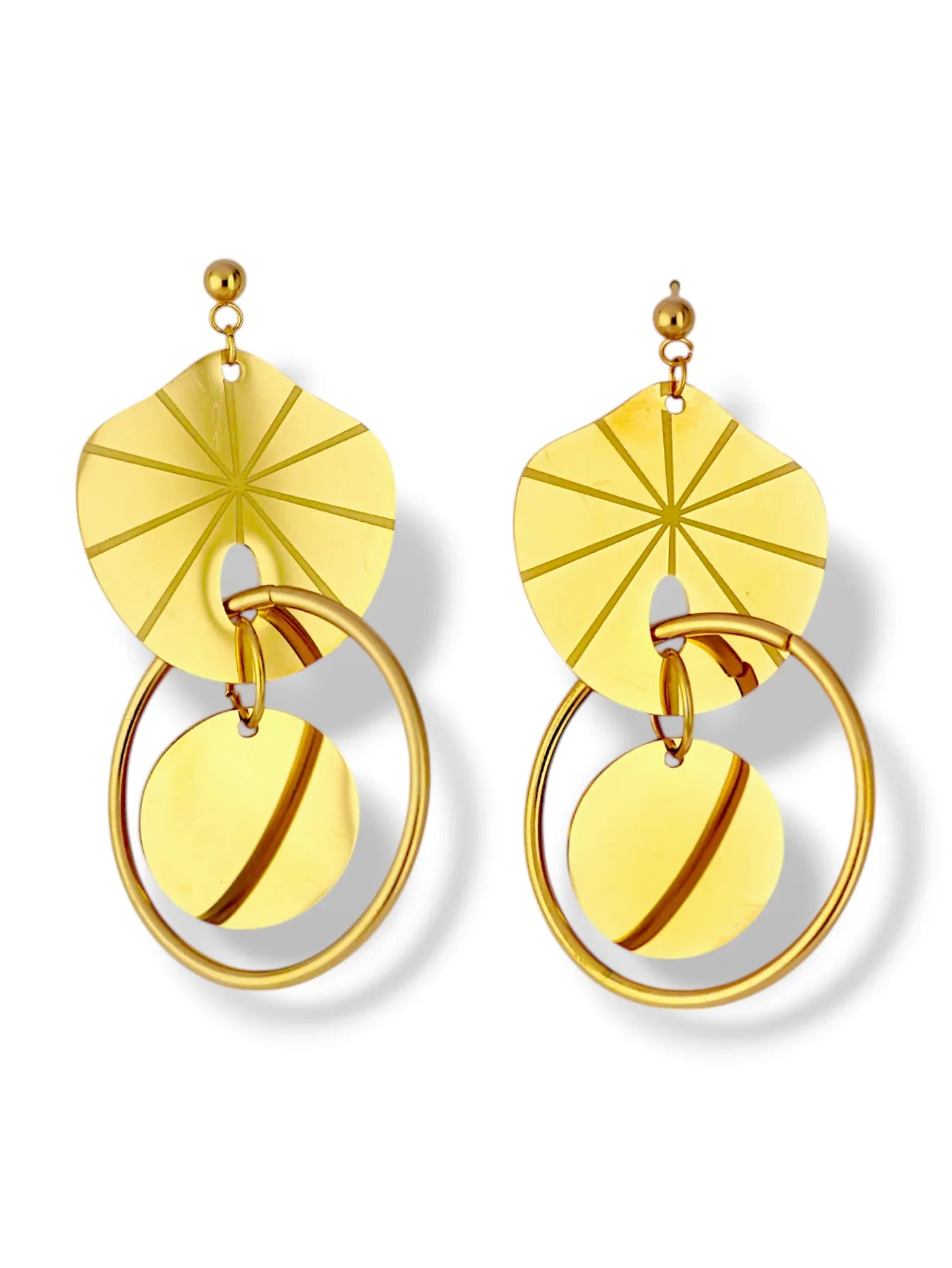 Radiant Gold Hoop Earrings with Textured Disc Detail - Doulaat