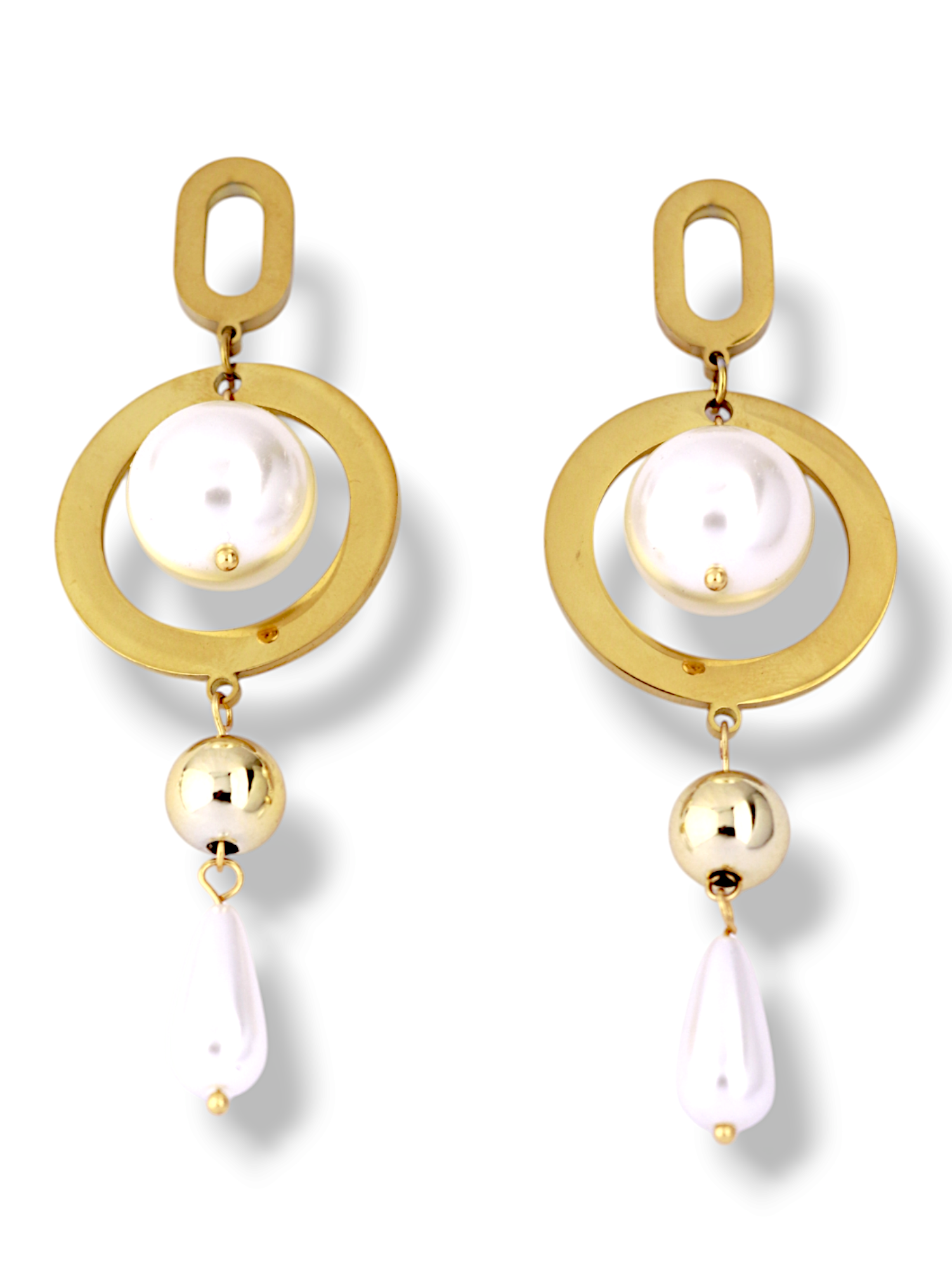 Radiant Regal Pearl Drop Earrings in Soft Gold Finish