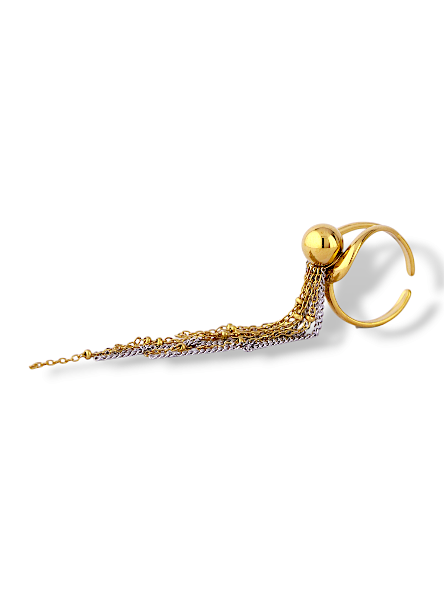 Gold Tassel Linear Ring with Long Hanging Chain