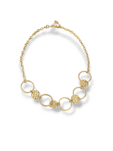 Gold Sunburst Textured Disc & Ring Link Necklace