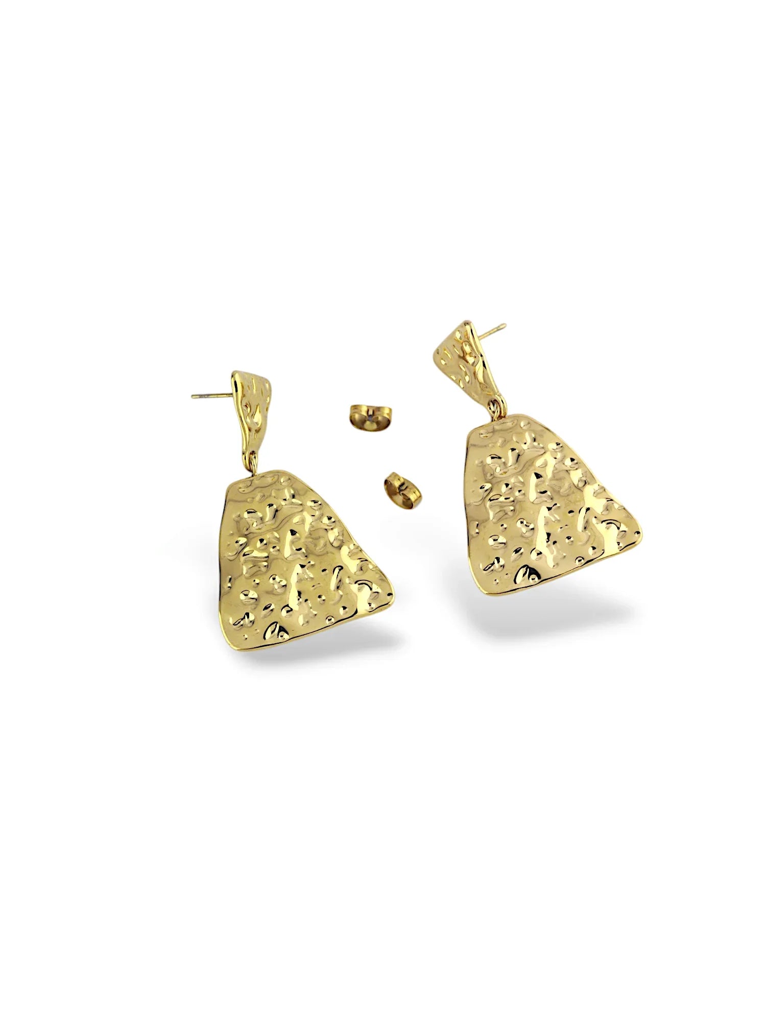 Gold and Silver Textured Drop Earrings with Soft Shape - Doulaat