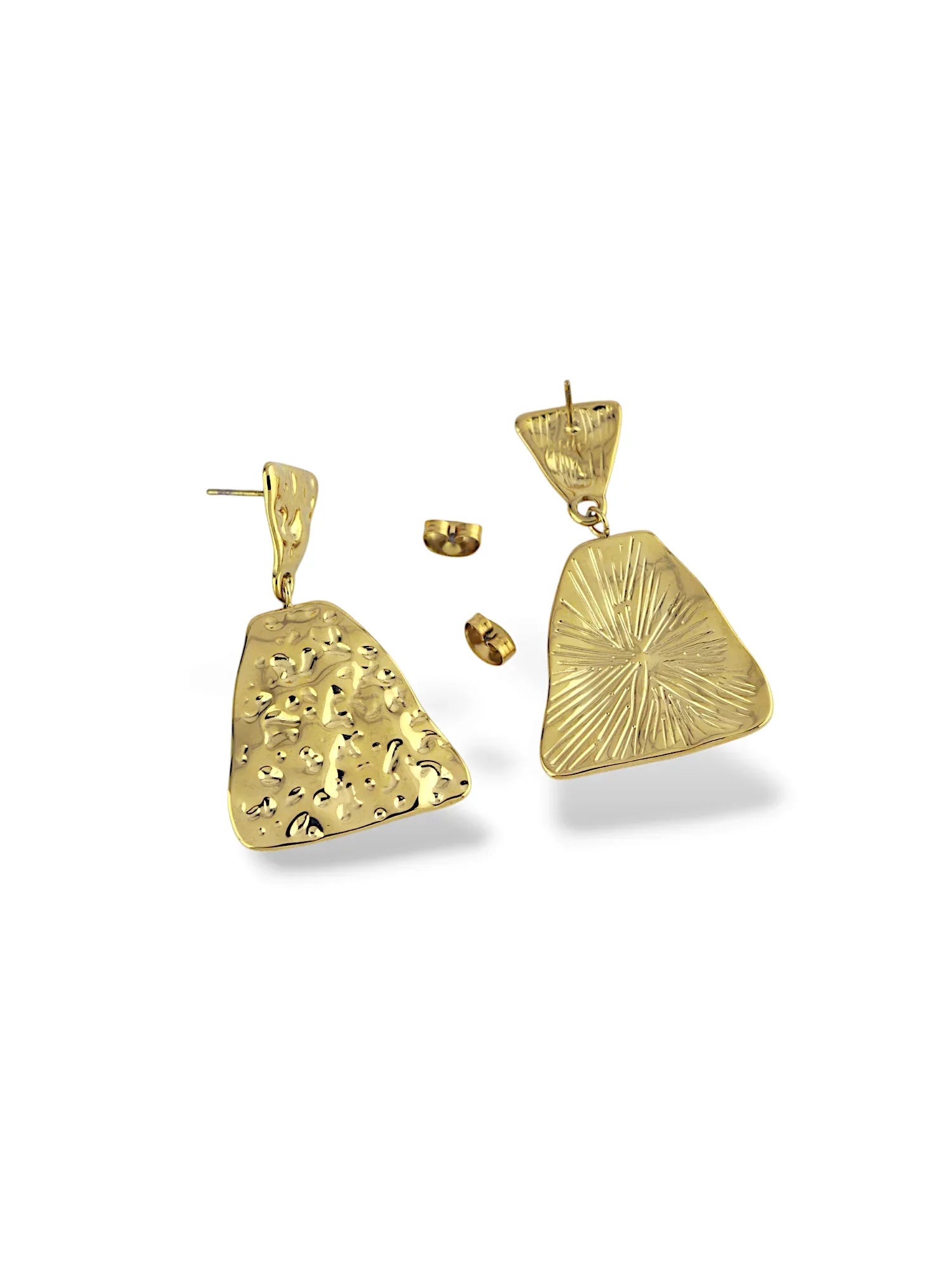 Gold and Silver Textured Drop Earrings with Soft Shape - Doulaat
