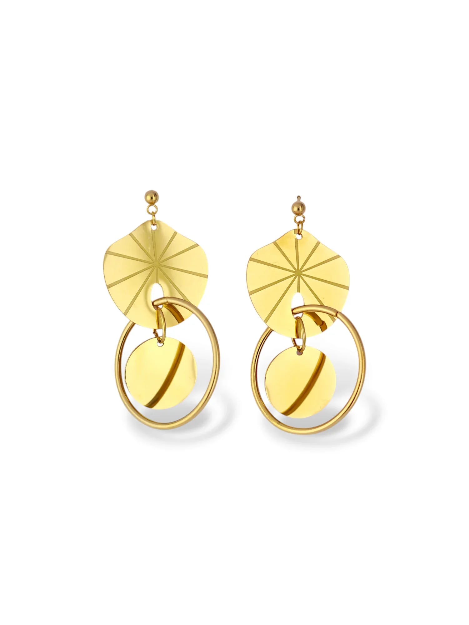 Radiant Gold Hoop Earrings with Textured Disc Detail - Doulaat