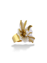 Elegant White and Gold Flower Adjustable Ring - Doulaat