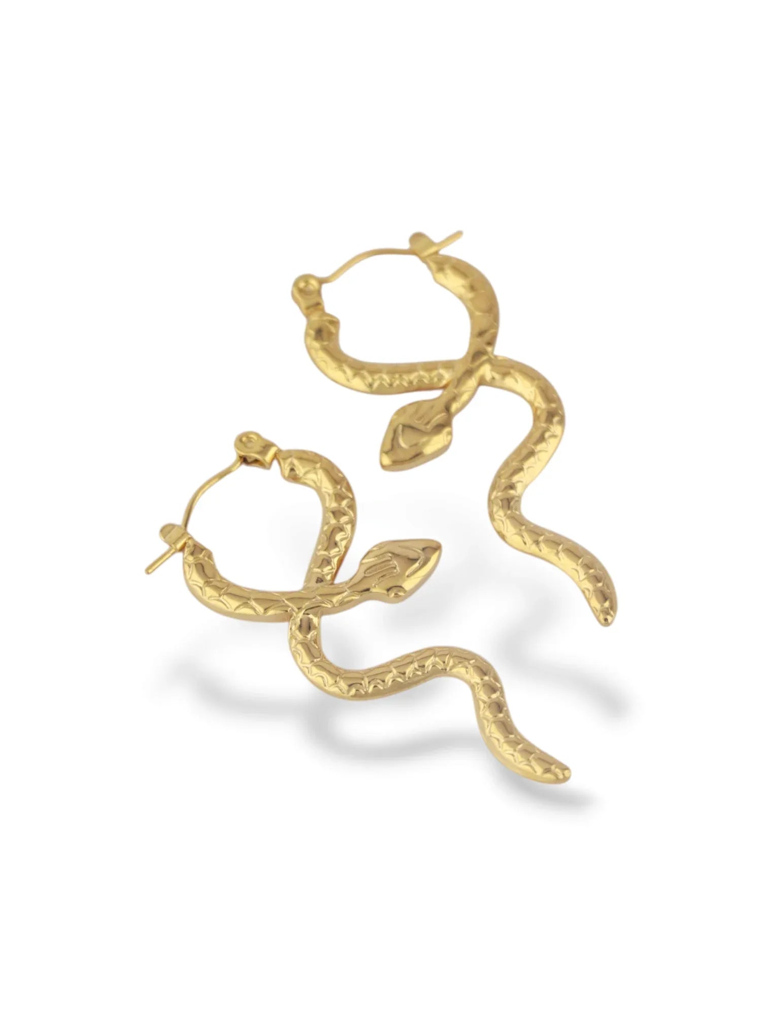 Bold Gold Snake Hoop Earrings with Textured Finish - Doulaat