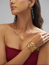 Elegant Gold Plated Laurel Leaf Open Cuff Bangle - Doulaat