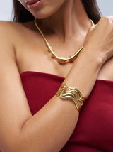 Silver Flow Wave Open Cuff Bracelet for Women - Doulaat