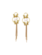 Golden Butterfly Pearl Tassel Drop Earrings