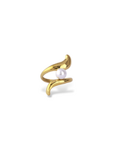 Gold Terron Ring with a Round White Centre Pearl