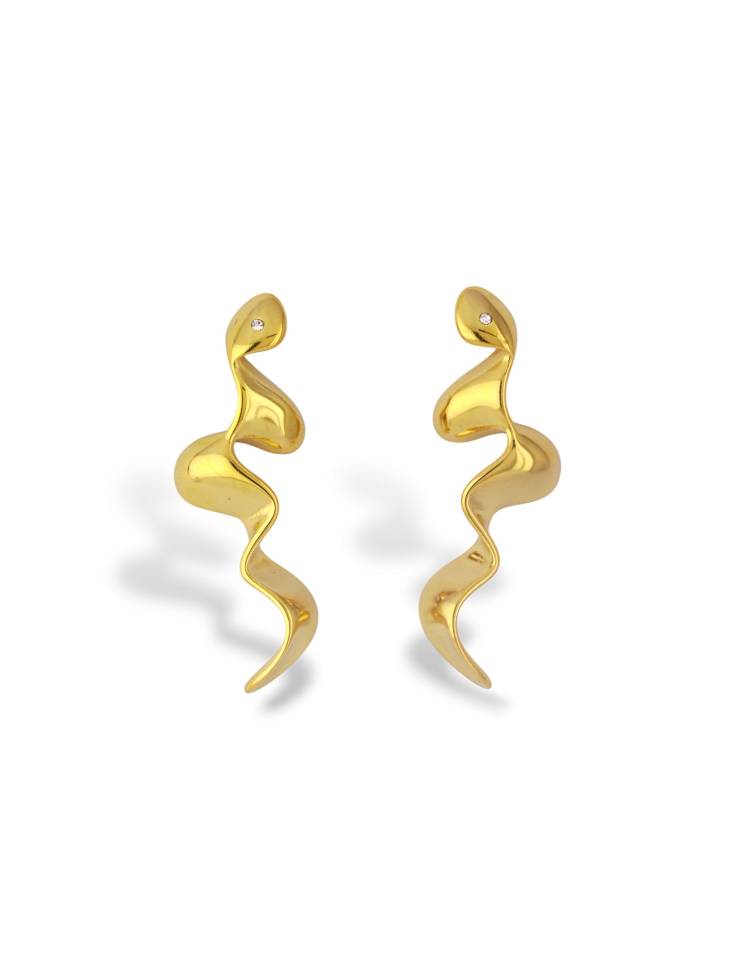 Gold Torsion Drop Earrings with Fluid Shape