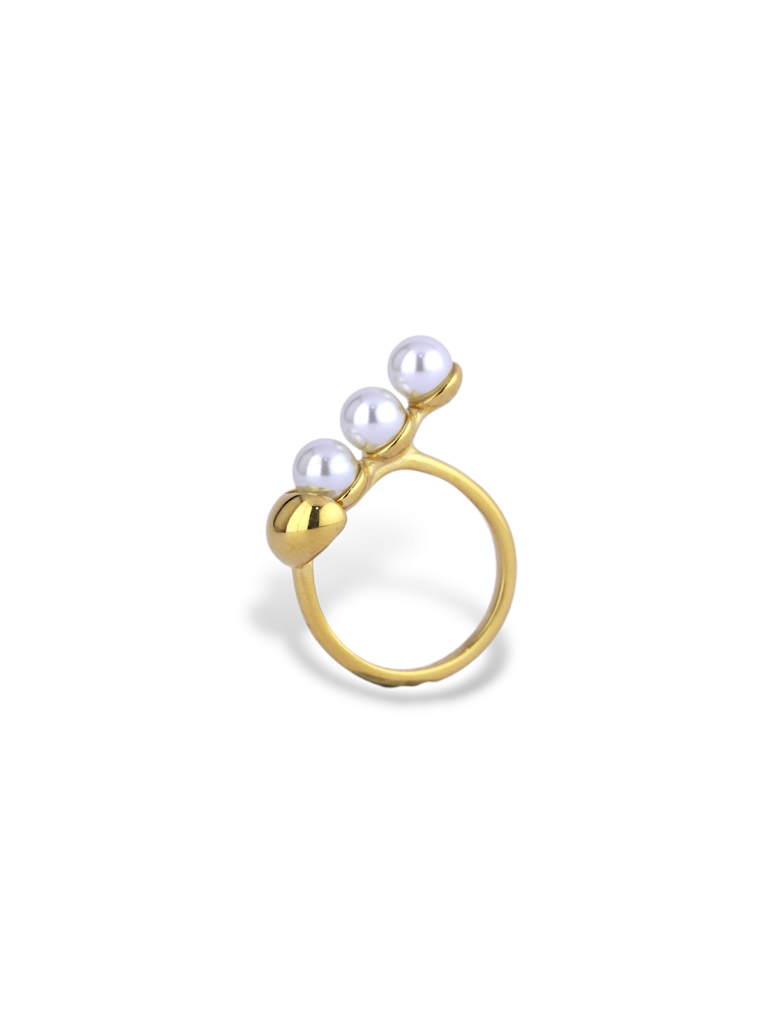 Trivelle Elegant Three-Pearl Gold Fashion Ring