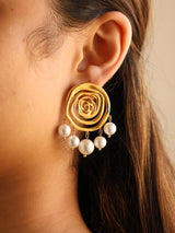 Gold Disc Pearl Earrings