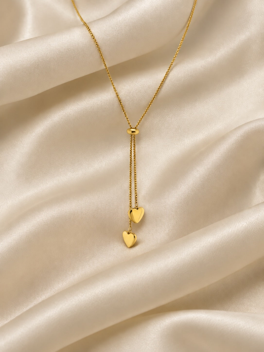 Double Heart Lariat Necklace