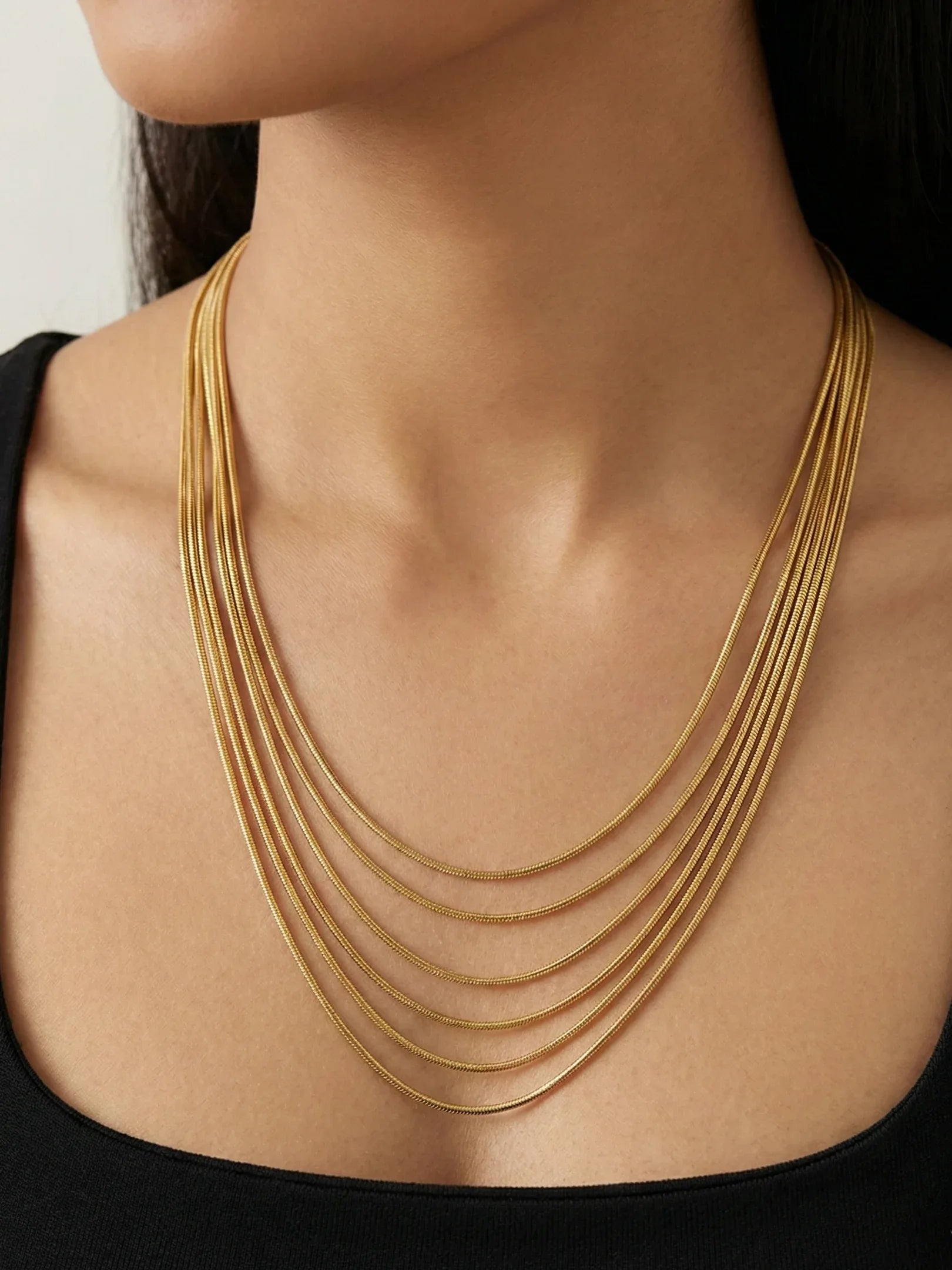 Elegant Multi-Strand Layered Gold Snake Chain Necklace - Doulaat