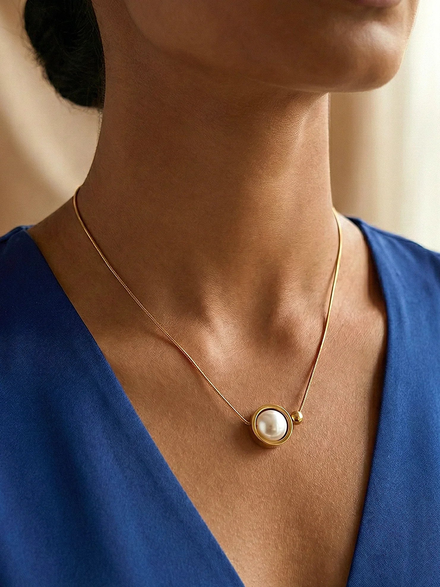 Classy Gold Plated Pearl Necklace for Women - Doulaat