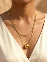 Stylish Gold Layered Chain Necklace with Round Bead - Doulaat