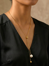 Elegant Gold Lariat Necklace with Pearl and Beads
