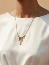 Gold Drip Pendant Necklace with Small Beaded Chain