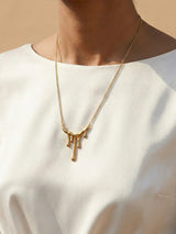 Gold Drip Pendant Necklace with Small Beaded Chain - Doulaat