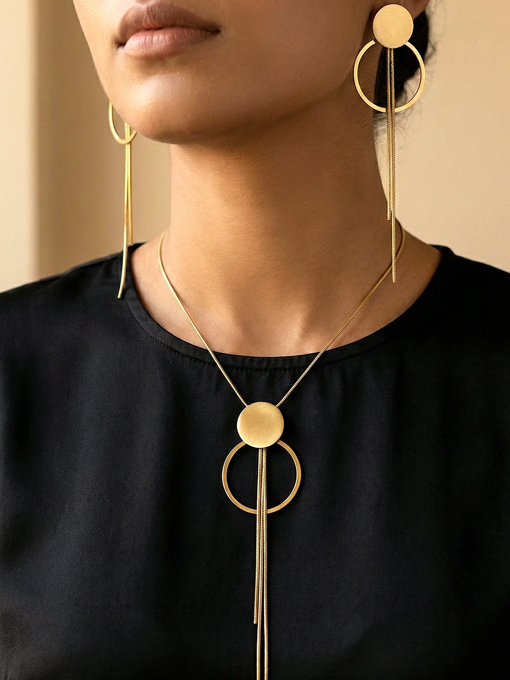 Elegant Gold Geometric Hoop & Tassel Jewelry Set - Doulaat