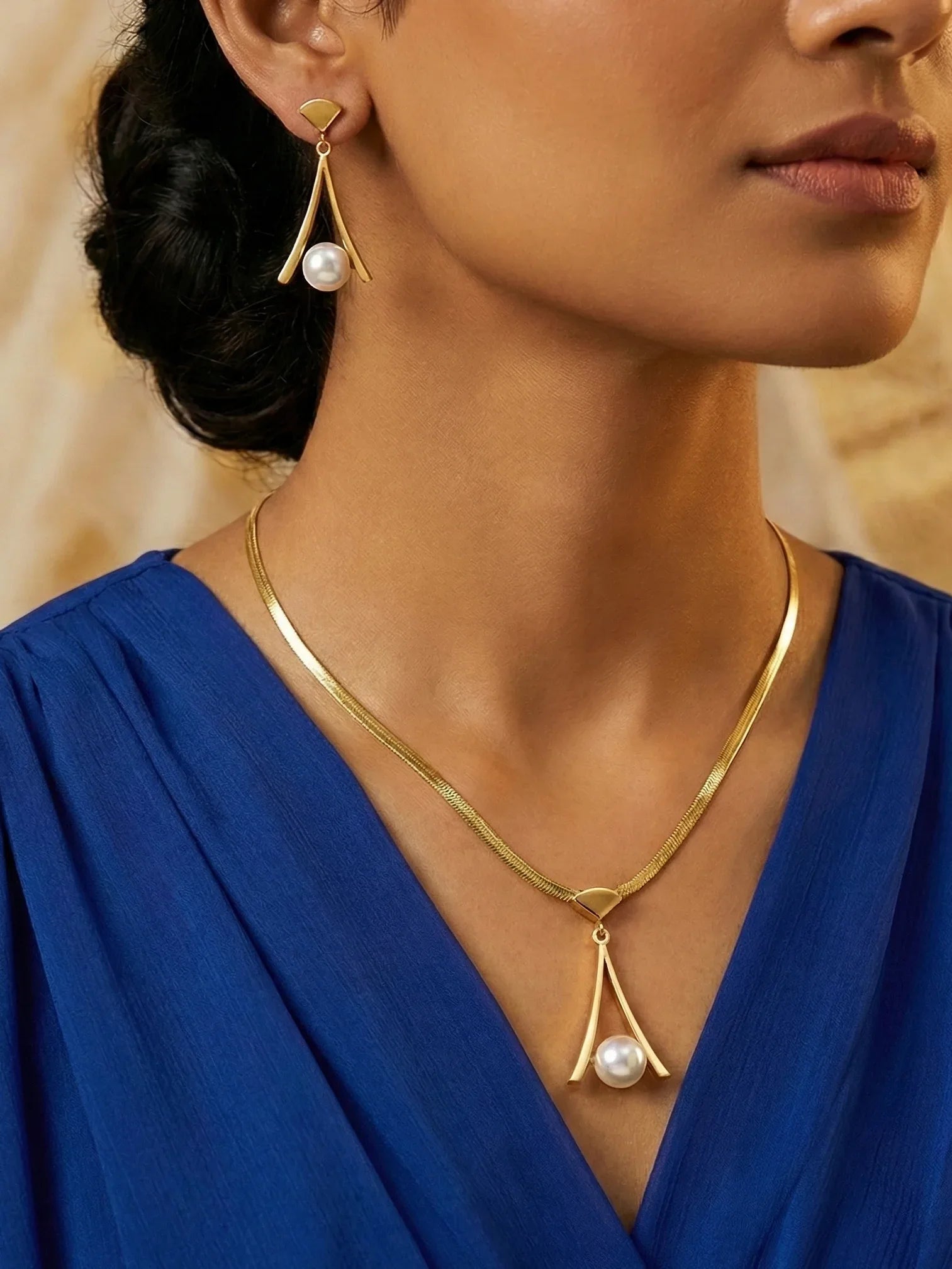 Geometric Pearl Jewelry Set - Doulaat