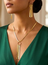 Elegant Gold Fringe Necklace and Earrings Set