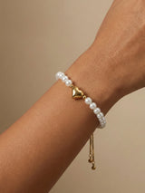 Soft Pearl Frost Bracelet with Gold Heart Charm - Doulaat