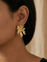 Lustre Bloom Textured Floral Gold Stud Earrings