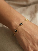 Black Stone Charm Bracelet Gold Tone - Doulaat