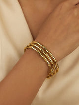 Petite Band Gold Finish Minimal Stacked Open Bangle - Doulaat